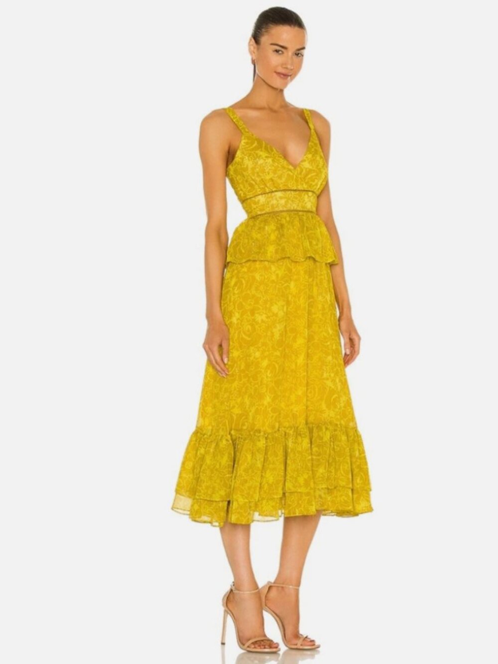 Revolve Likely Carla Floral Midi Dress Yellow Boho Resort Size 6 - Picture 4 of 11